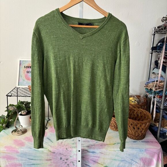 J CREW 100% cotton Men's Green Sweater medium v neck preppy - Picture 4 of 5